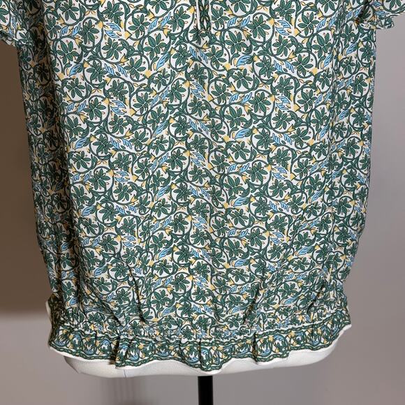 NWT Max Studio Green Floral Split Neck Flutter Sleeve Blouse Womens Size Small S - Picture 3 of 13